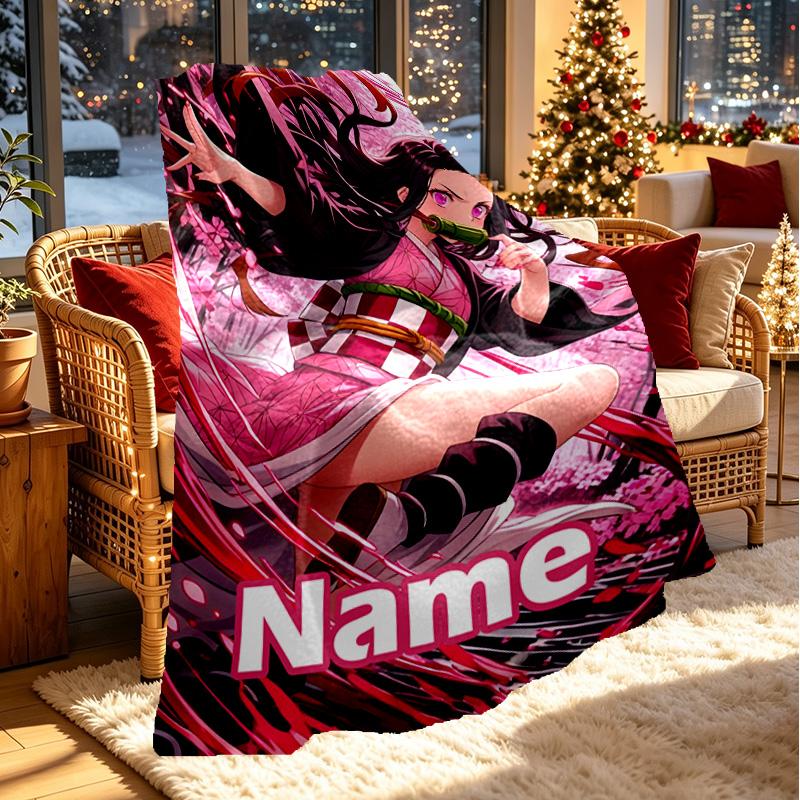 Custom Name Personalized Demon Slayer Print Blanket, Home Decor, Bedroom, Sofa, Camping, Couch, Gifts for Birthday ChristmasEnthusiasts