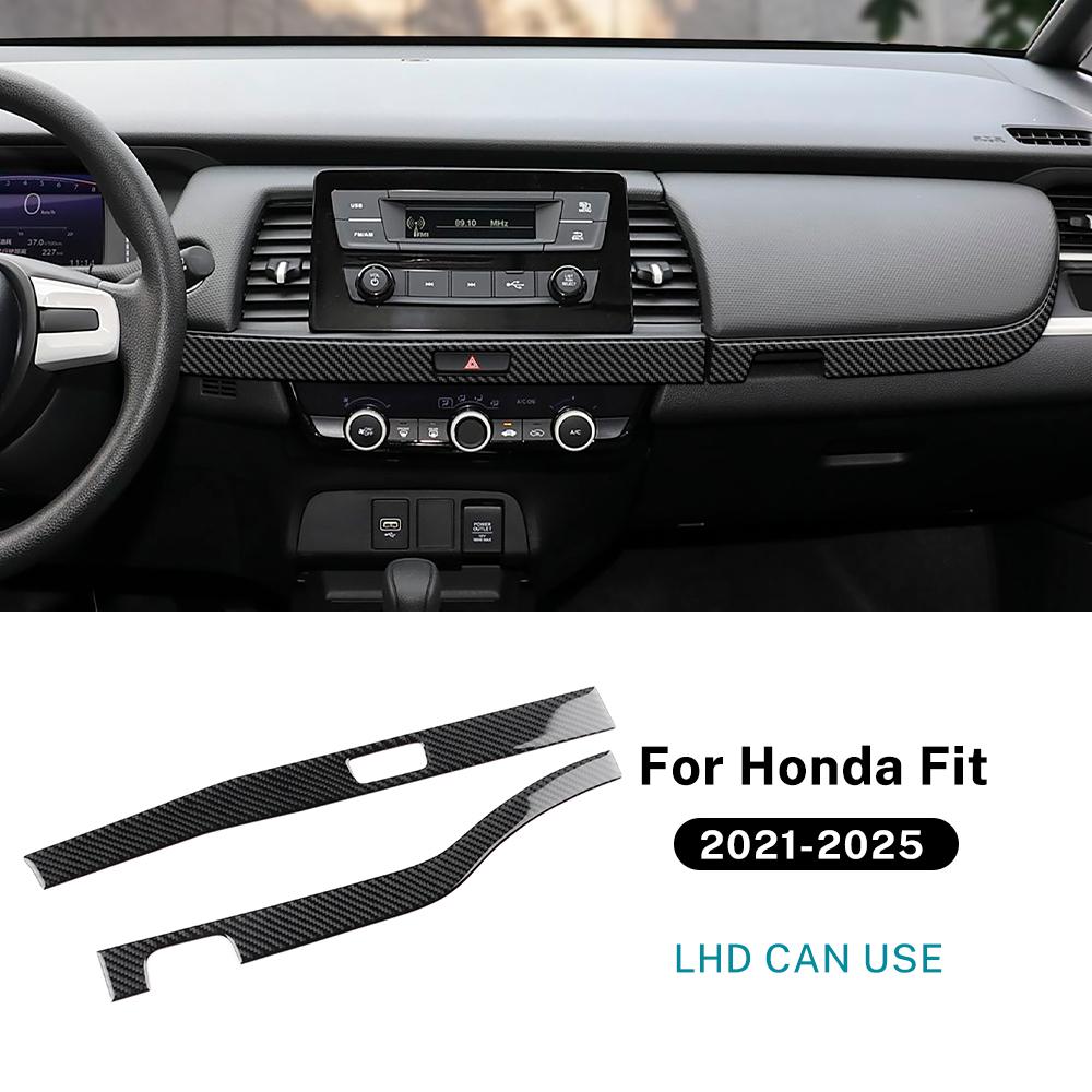 For Honda Fit    2024 2025 Real Soft Carbon Fiber LHD RHD Car Central Console Strip Decor Interior Trim Accessories For LHD Black Carbon