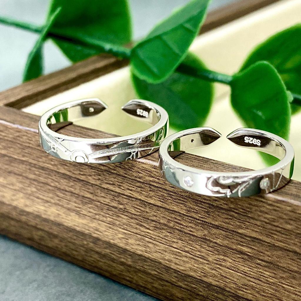 S925 Sterling Silver Star & Moon Couple Rings, Stylish Unisex Design, Perfect for Qixi Festival or Valentine's Day Gift