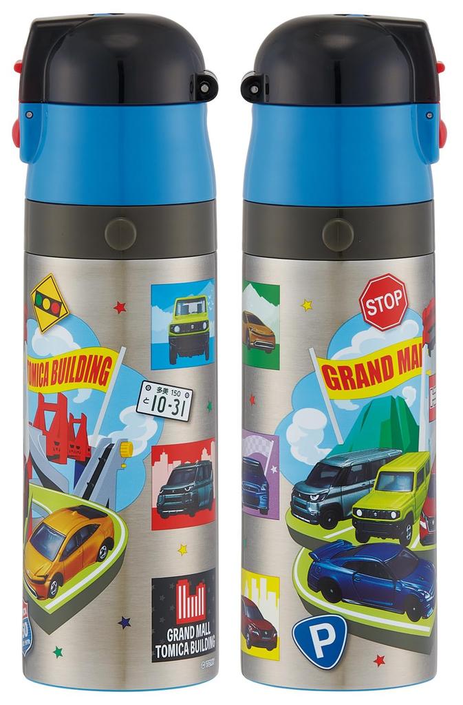 Skater Water 470ml and 430ml Tomica Stainless Sports Children's Bottle, 2-Way, (Direct Drinking) (Cup Drinking), 26, Boys, Steel, Insulated,