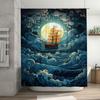 Vivid Night Ocean Sailboat Waterproof Shower Curtain Modern Art Decor for Bathroom Customizable Size Options Available