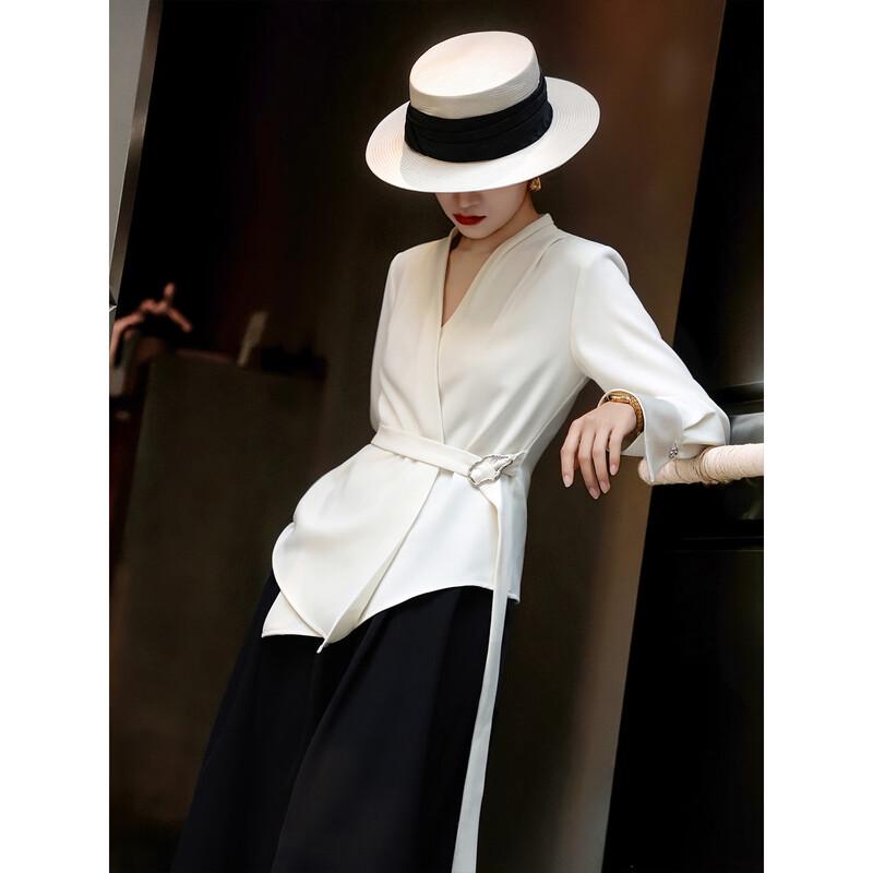 Women's V-neck Long Sleeve Tie-Waist Commuter Shirt