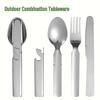 4-in-1 Outdoor Camping Stainless Steel Cutlery Set: Knife, Fork, Spoon with Portable Storage
