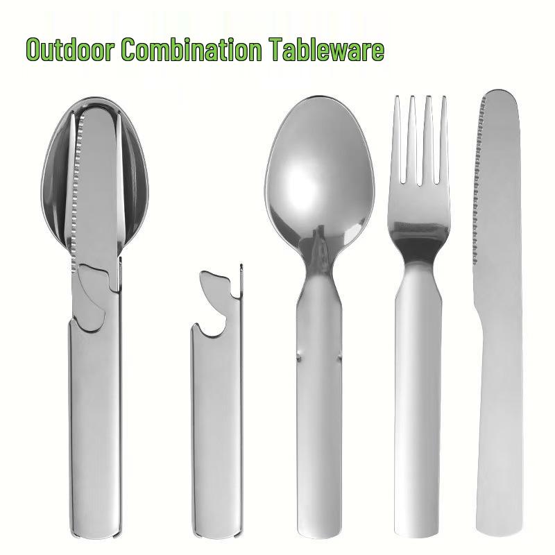4-in-1 Outdoor Camping Stainless Steel Cutlery Set: Knife, Fork, Spoon with Portable Storage