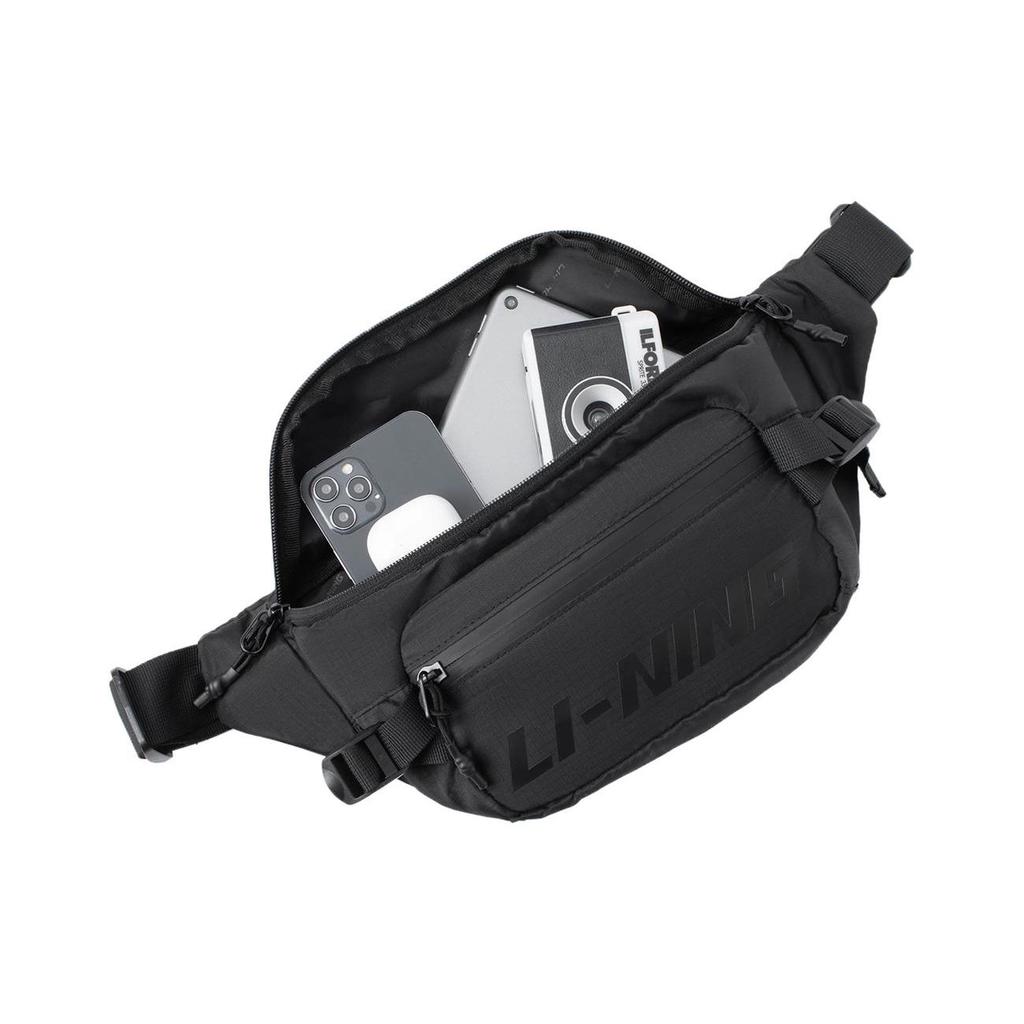 Li-Ning Fashion Casual Letter Design Simple Polyester Fiber Shoulder Crossbody Chest Bag Waist Bag Unisex bags Black ABLS155-3