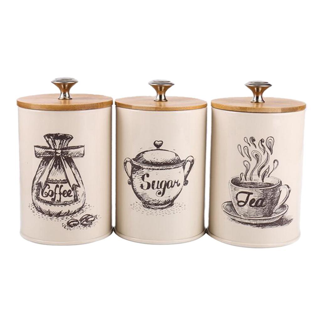 

Tea Coffee Sugar Kitchen Storage Canister Jars Pots Containers Cans Beige білий