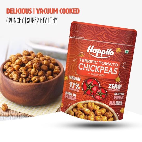 Happilo Premium Super Snack Terrific Tomato Chickpeas 110g, Crunchy and Delicious, Super Healthy