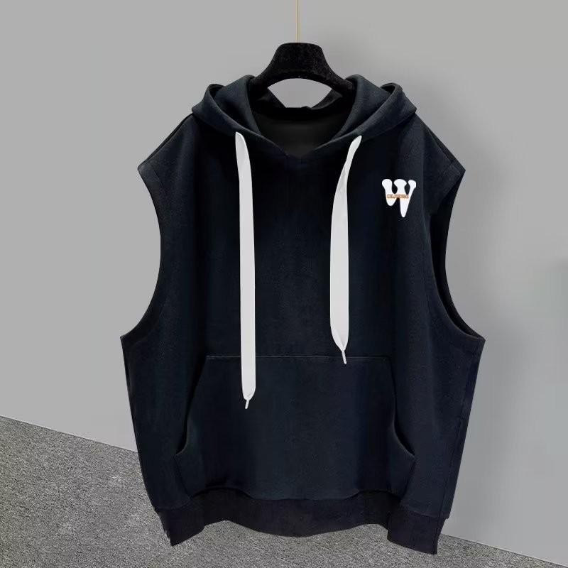 Gilet Estivo da Uomo con Cappuccio Coulisse Senza Maniche Top Abbottonatura con Zip Tasche Tinta Unita Vestibilità Ampia Gilet Sportivo Cappotto