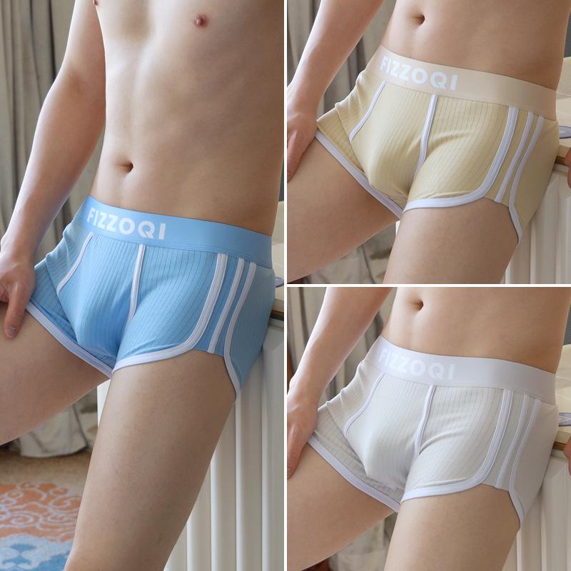 Herrenunterwäsche Herren Gestreifte Baumwolle Flache Ecke Hosen Atmungsaktive Square Corner Shorts