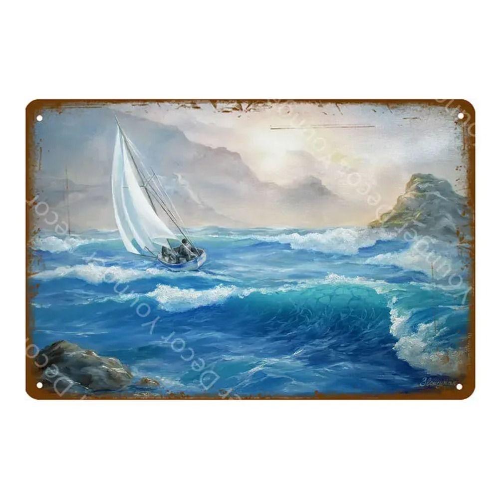 Metal Sign Vintage Sailboat Nautical Decor Maritime Gift Wall Art 20x30 Cm