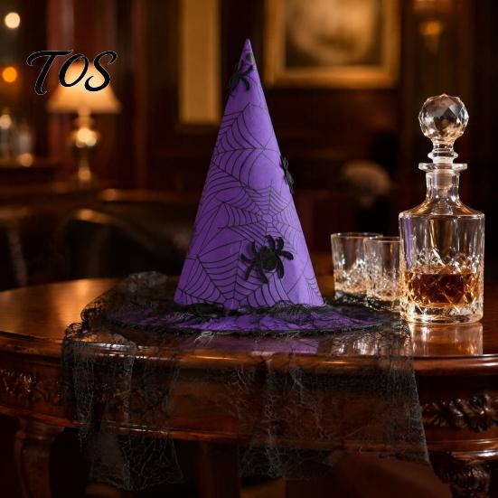 Dark Theme Stage Performance Hat Halloween Witch Hat, with Lace Mesh And Simulated Spiders, Gothic Costume Accessories for Carnival Nights Style