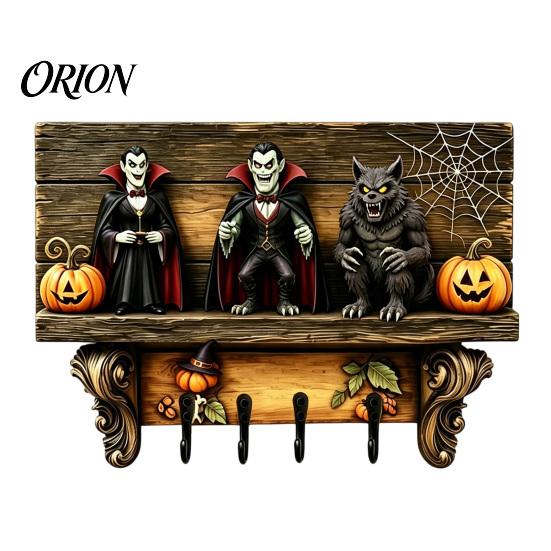 Wooden Ghost Decorations for Home Halloween Key Holder, Lady Holder with 4 Hooks, Wall Decor Mounted Spooky Rack Organizer Entryway Hallway Decorative