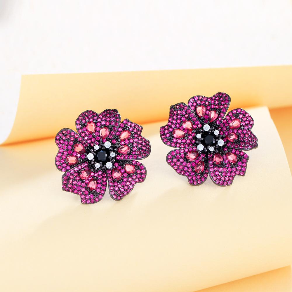 Needle Heavy Industries Luxury Court Style Slightly Inlaid Zircon Three-Dimensional Multi-Layer Flower Earrings Popular Earrings