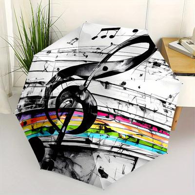 Music Notes Themed Automatic Opening and Closing Fashion Umbrella, Portable Tri Fold Small Umbrella for Men and Women,Gift0725009z