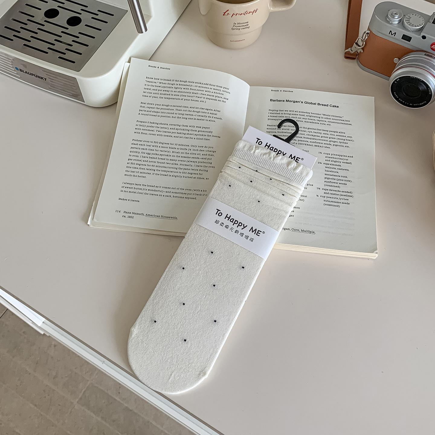 

Women s Polka Dot Lace Pile Socks - Korean Style, Combed Cotton, Mid-Calf, For Autumn & Winter One Size белый/кремовый