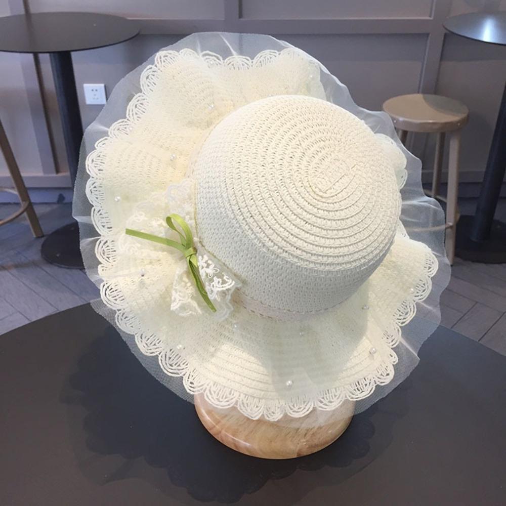 Wide Brim Children Straw Hat Lace Beach Bucket Cap New Beach Sun Hats  Beach