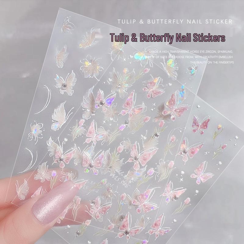 

Tulip & Butterfly 3D Nail Stickers with Crystal Diamond Effect