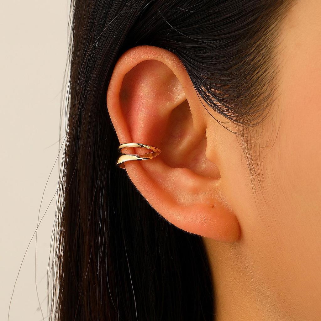 Clip per orecchio retrò francese a doppio strato in lega senza buco: Ear Cuff Semplice da Donna, Stile Freddo, di Nicchia Coreano, Temperamento