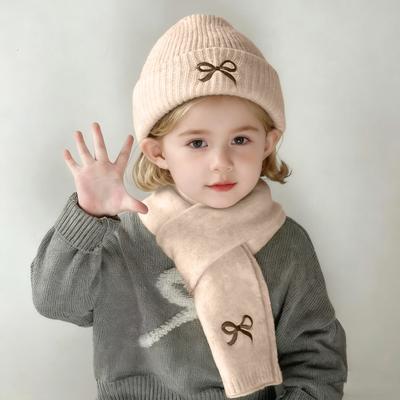 2Stk/Set Kinder Hut Schal Set Schleife Gestrickte Kapuze Winddicht Nackenschal Set Verdickt Weich Warm Gemütlich Herbst Winter Tragen