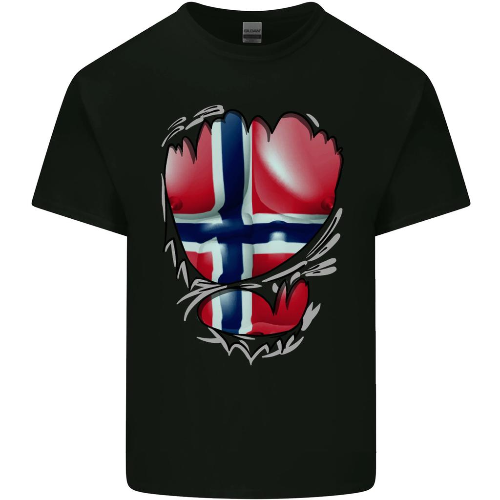 Gym Norwegian Flag Ripped Muscles Norway Mens Cotton T-Shirt Tee Top