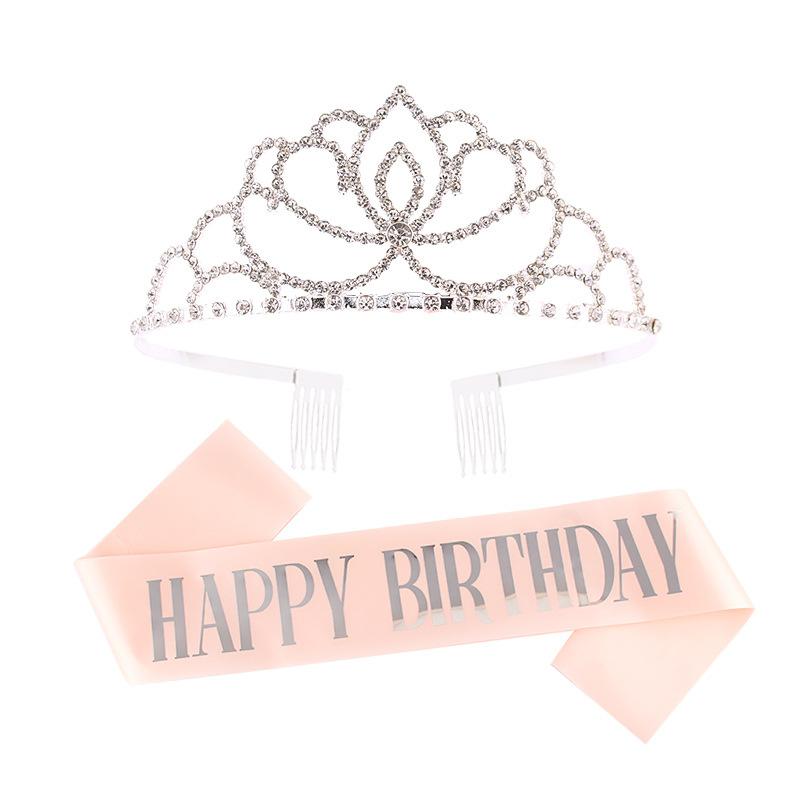 Princess crown bridal rhinestone headband birthday tiara prom party sash