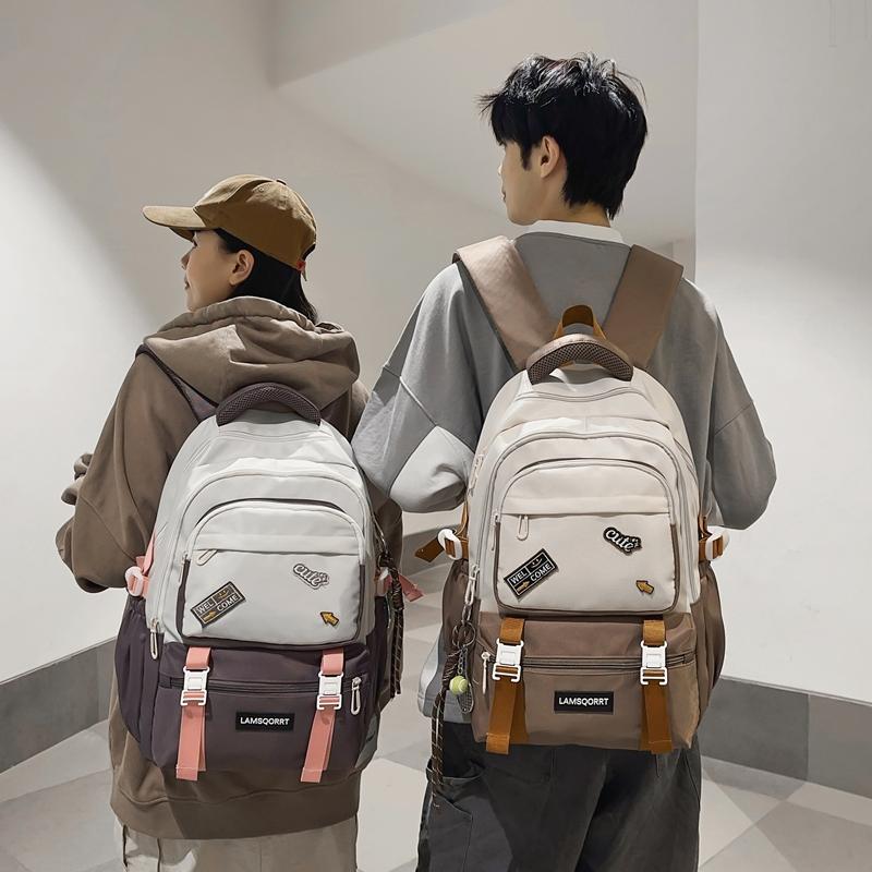 Color Block Schoolbag Middle School Student Backpack Men Women Large Capacity Backpack