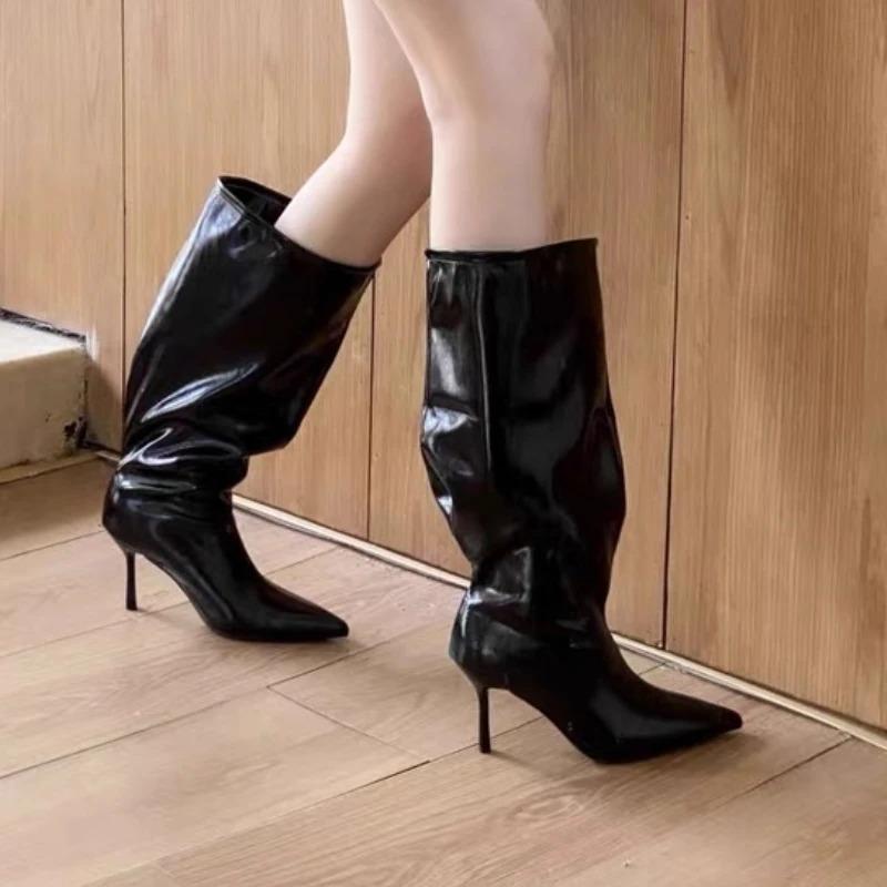 Designer Neue 2025 Winter Damen Stiefeletten High Heels Schuhe Sexy Spitzschuh Hohe Stiefel Chelsea Mode Motorrad Botas Zapatos