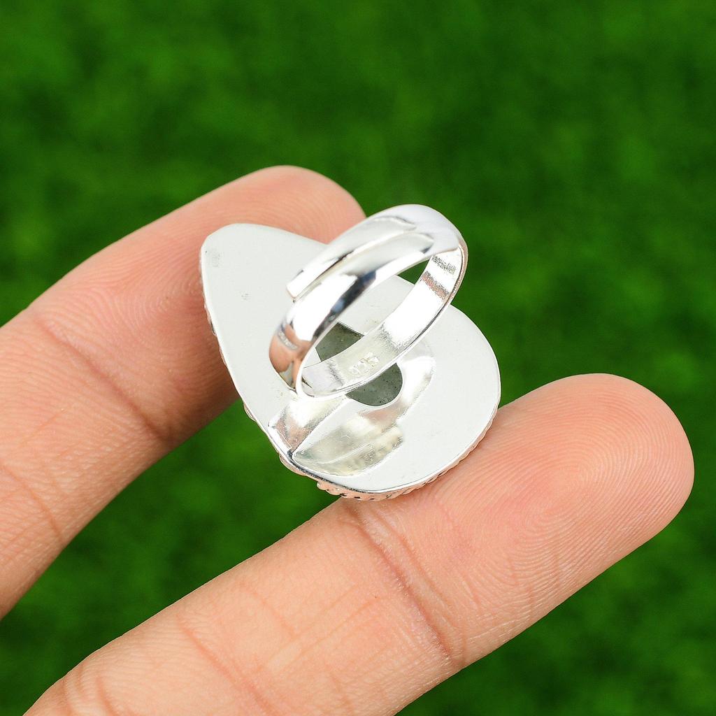 Pear Aquamarine Gemstone Boho Anniversary Birthday New Ring 925 Sterling Silver