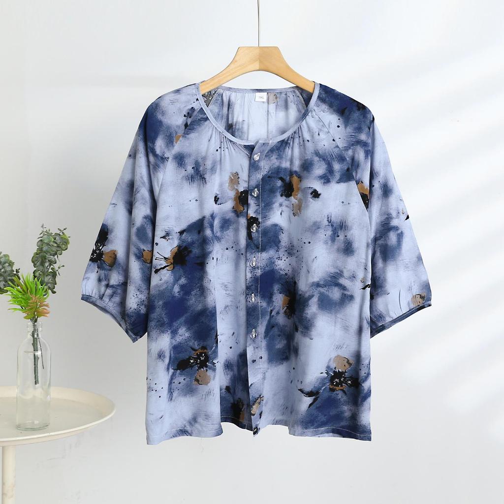 2025 Women's Floral Cotton & Linen Sun Protection Set - Shirt & Long Pants with Five-Sleeve Design