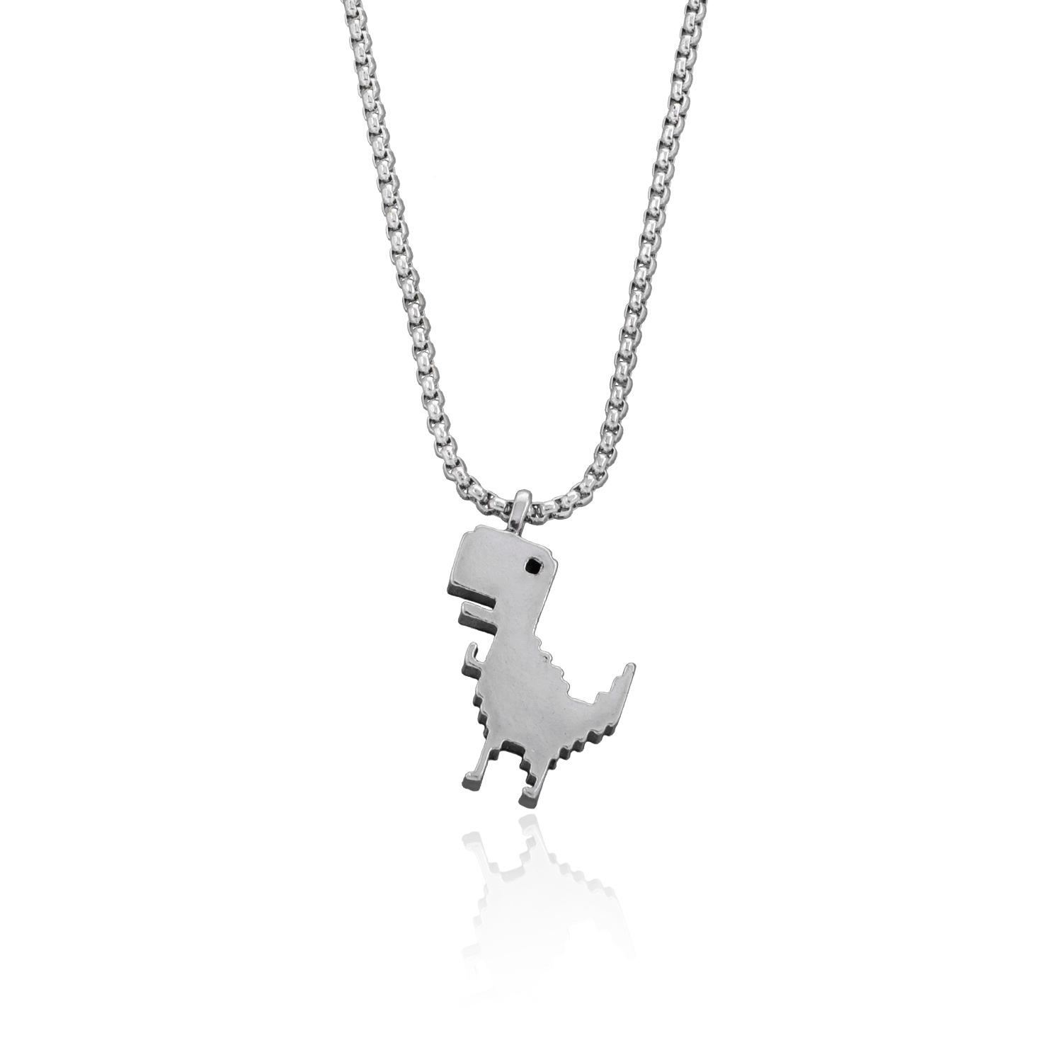 

Japanese and Korean retro game dinosaur pendant necklace male hipster Hiphop hip hop fashion personality sweater chain necklace