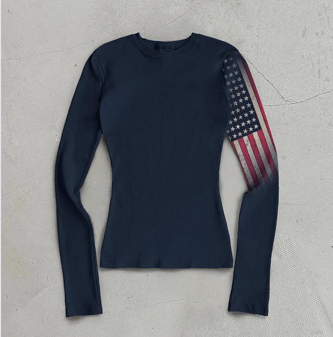 Y2K National Flag Print Unisex Long Sleeve Streetwear Top