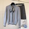 Spring New Round Neck Printed Silk Scarf Ribbon Long-sleeved Fashionable Slim Versatile Sweater