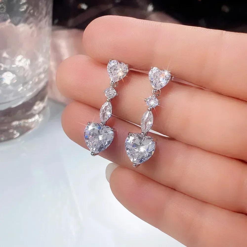 European And American Trendy Sparkling Zircon Oxide Earrings, High End Banquet Fashion Zircon Party Jewelry Long Pendant