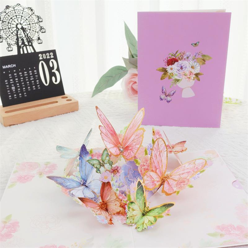 Creative Birthday Festival Universal Three-dimensional Greeting Card Butterfly Flowers Father's Day 3D Card High-end Teacher's Day Gift