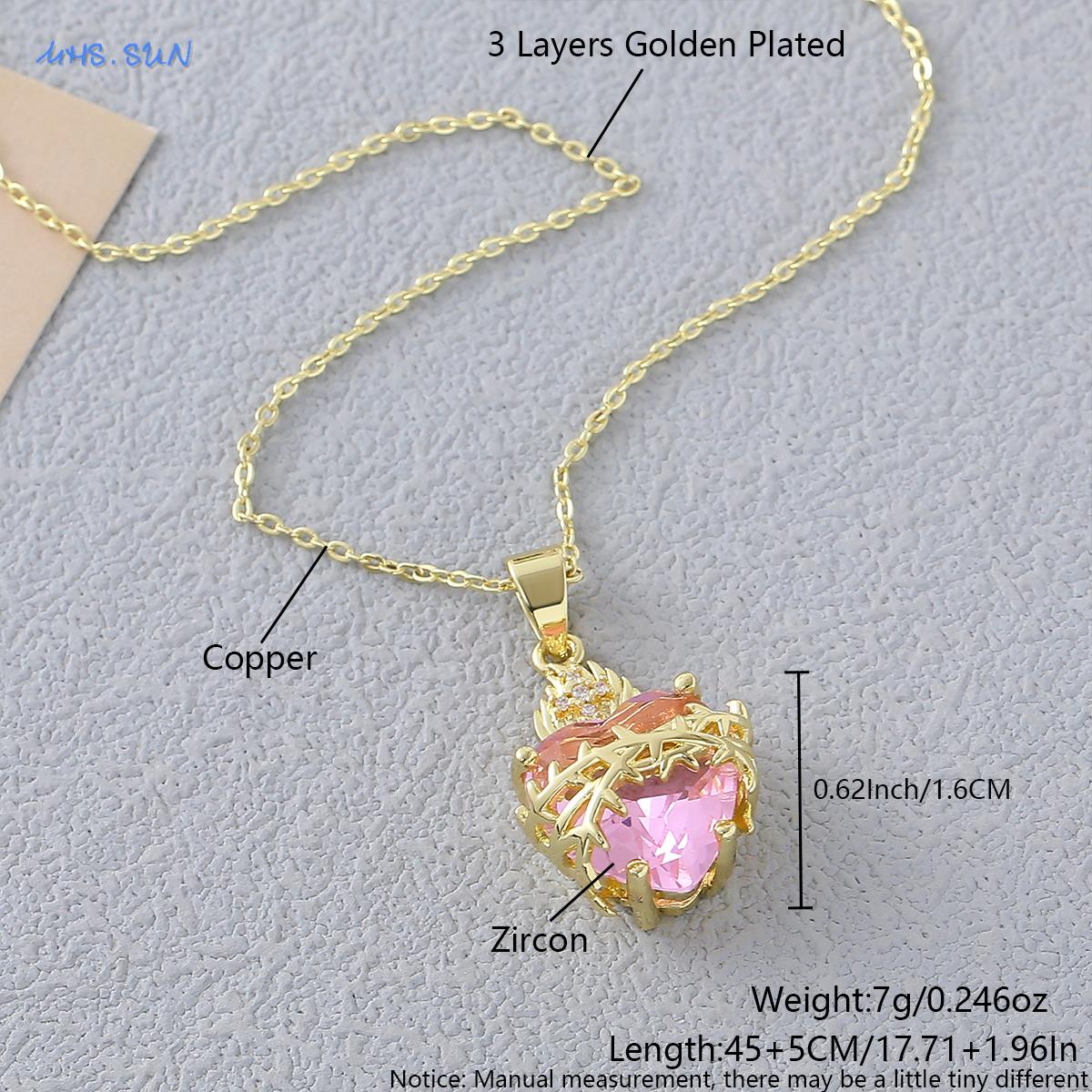 

MHS.SUN New Red Sacred Heart of Jesus Necklace Immaculate Heart 22k Gold Plated Cross Necklace For Women Girls Catholic Jewelry