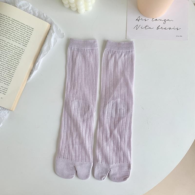 

Drawn Two-Finger Socks Women S Middle Tube Breathable Summer Thin Cotton Socks Solid Color Cream Japanese Korean Split-Toe Women S Socks One size fits all