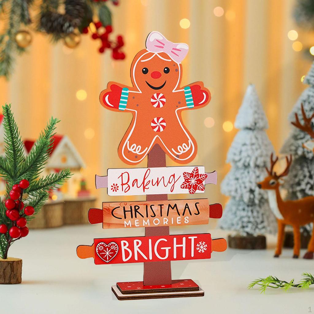 Wooden Christmas Tree Sign Plaque Small Xmas Desk Ornament for Bedroom Bookshelf