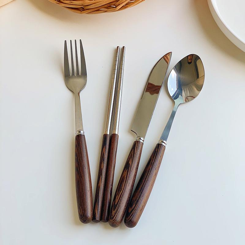 Korean household long-handled spoon, fork, stainless steel tableware ins western food steak knife 304 stainless steel chopsticks