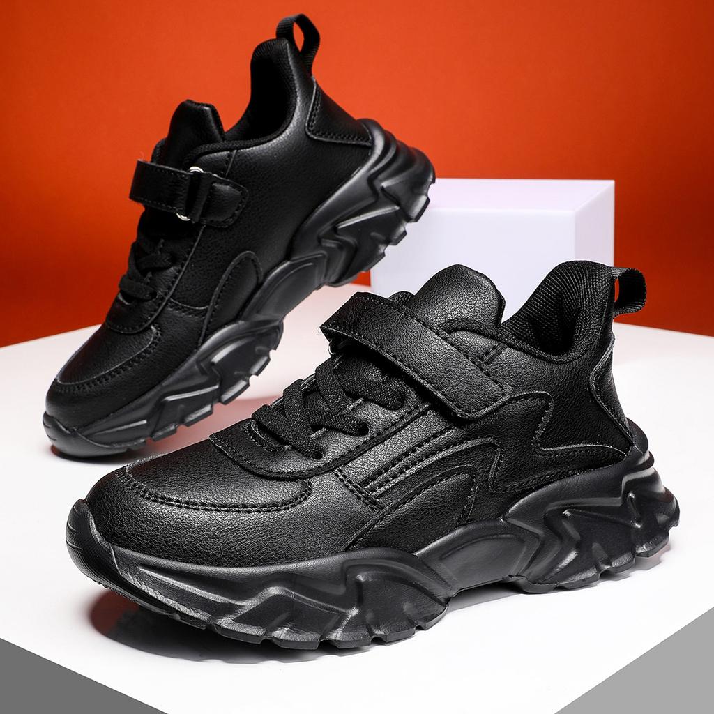 1905 middle and older children's popular boys soft-soled shoes boys' shoes 2025 foreign trade models pure black children's waterproof leather surface