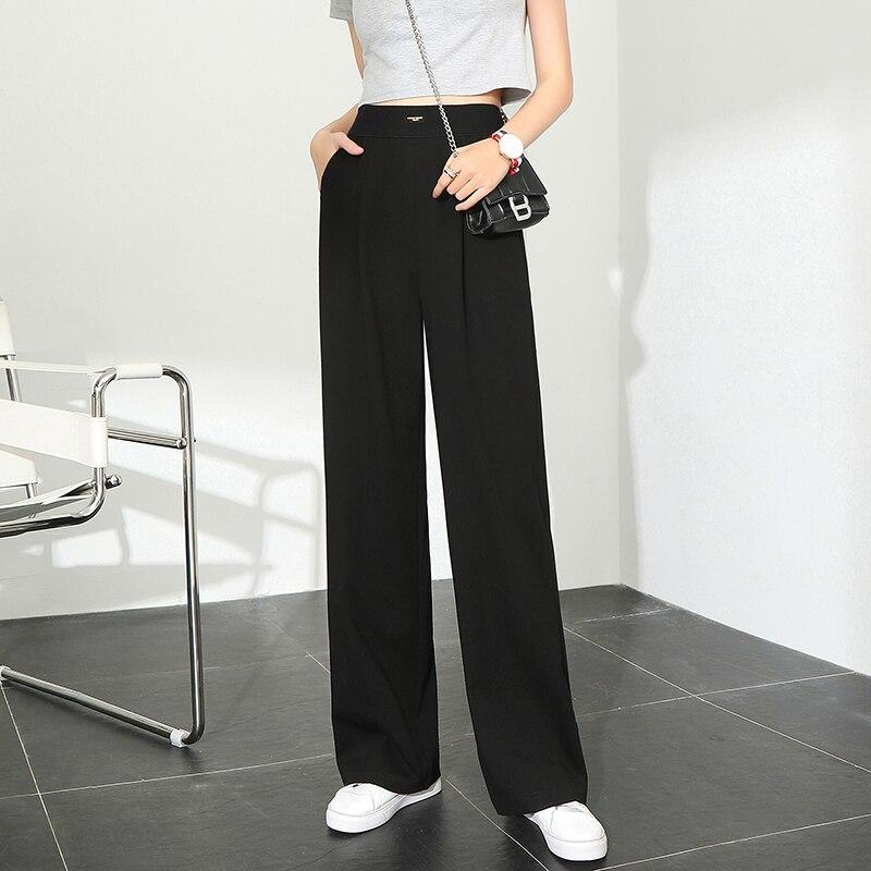 

Весенне-осенний корейский модный повседневный свободный женский костюм с высокой талией, брюки, длинные брюки, широкие брюки, женская уличная одежда в стиле Харадзюку XXXXL чёрный