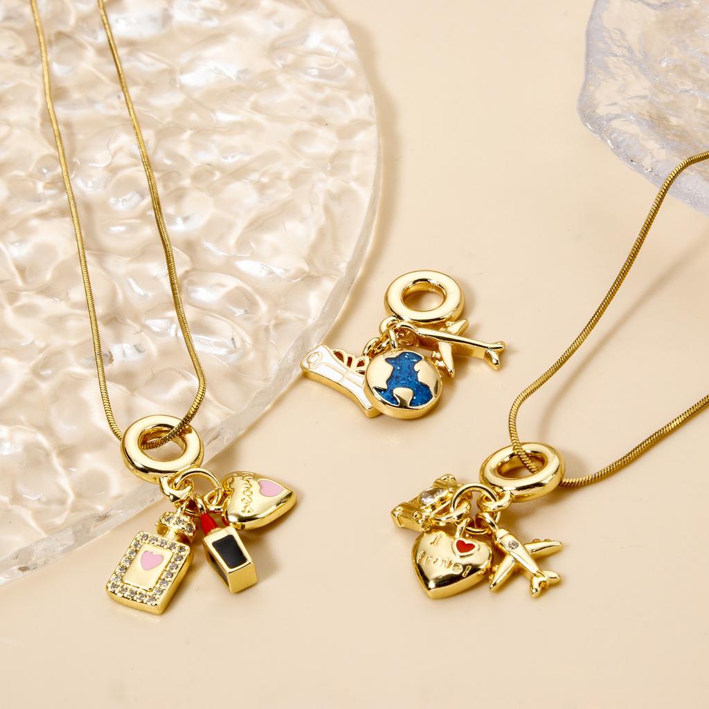 1 Stück Messing Reise Anhänger Charms Perlen Für Armband Halskette Schmuckherstellung 18 Karat Echtsilber Vergoldet Herz Flugzeug Emaille Anhänger