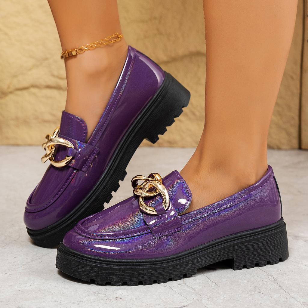 Platform spring new retro British style metal buckle small leather shoes single shoes