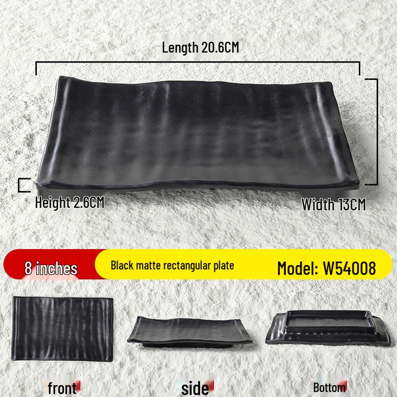 Black Matte Melamine Rectangular Plate – Ideal for BBQ, Grilling, Hot Pot, Restaurant, or Buffet Side Dishes