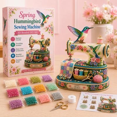 Tiny 3D Beaded Sewing Machine DIY Kit for Kids & Adults, Exquisite Hummingbird Handmade Bead Craft Set, Stress Relief Creative DIY Decoration Gifts