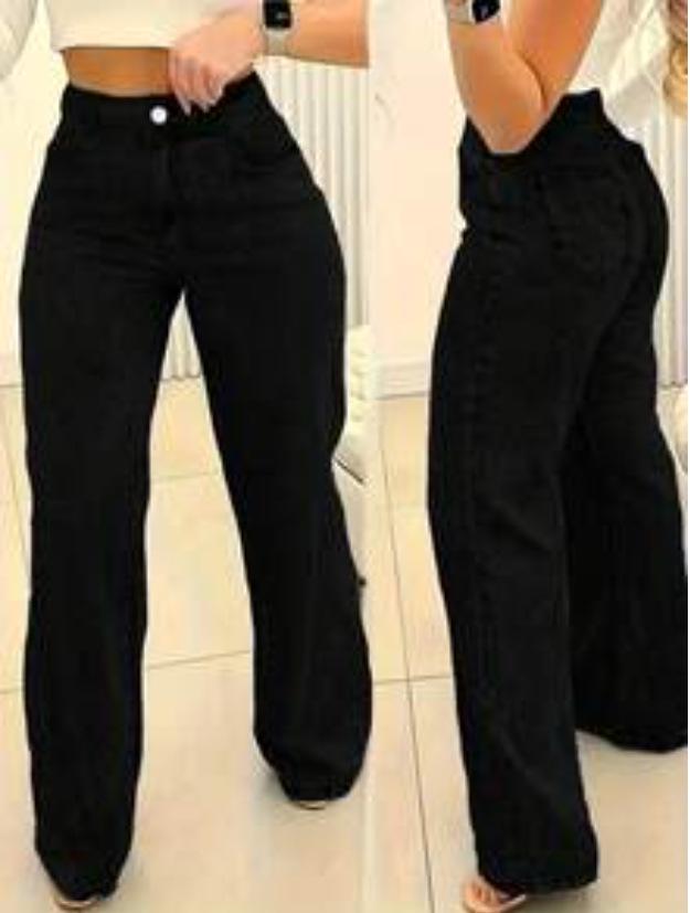 

2026 Spring/Summer Women s Casual Straight-Leg Jeans with Slanted Pockets XL чёрный