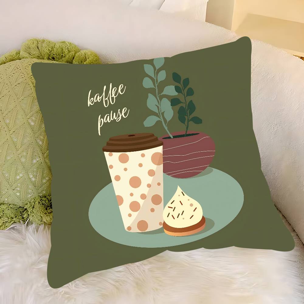 Cartoon Coffee Pillow Case Removable Washable Cushion Cover – All-Season Soft Linen