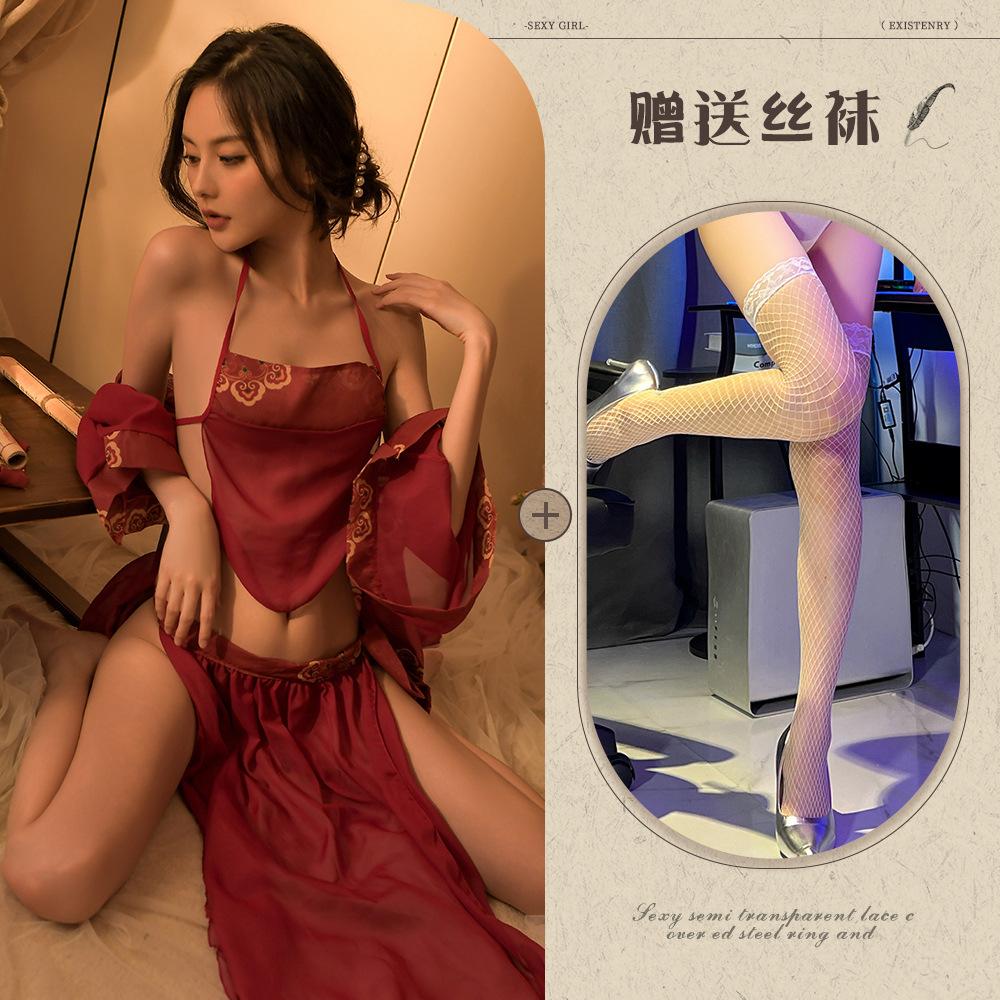Sexy lingerie sexy classical bride perspective belly pocket Hanfu suit