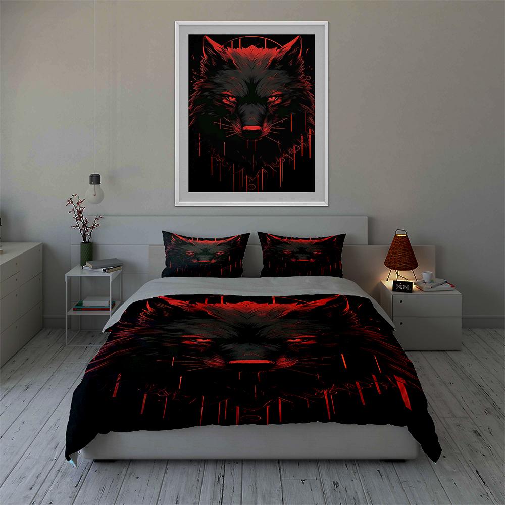 Wolf Face Illustration. Bedding Duvet Cover Sets Duvet Covers Pillowcases Gifts (1 * Duvet Cover 2 * Pillowcases, Without Duvet Insert)
