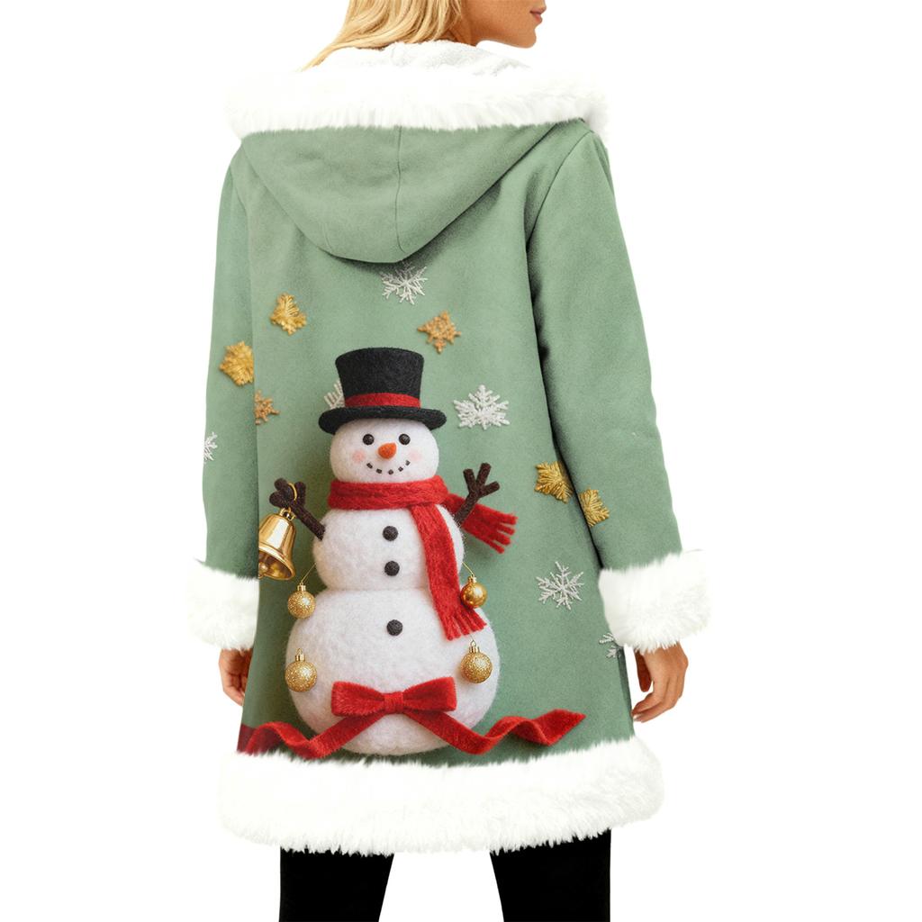 Unisex Casual And Fashionable Plush Collar Hooded Long Sleeved Christmas Printing Jacket