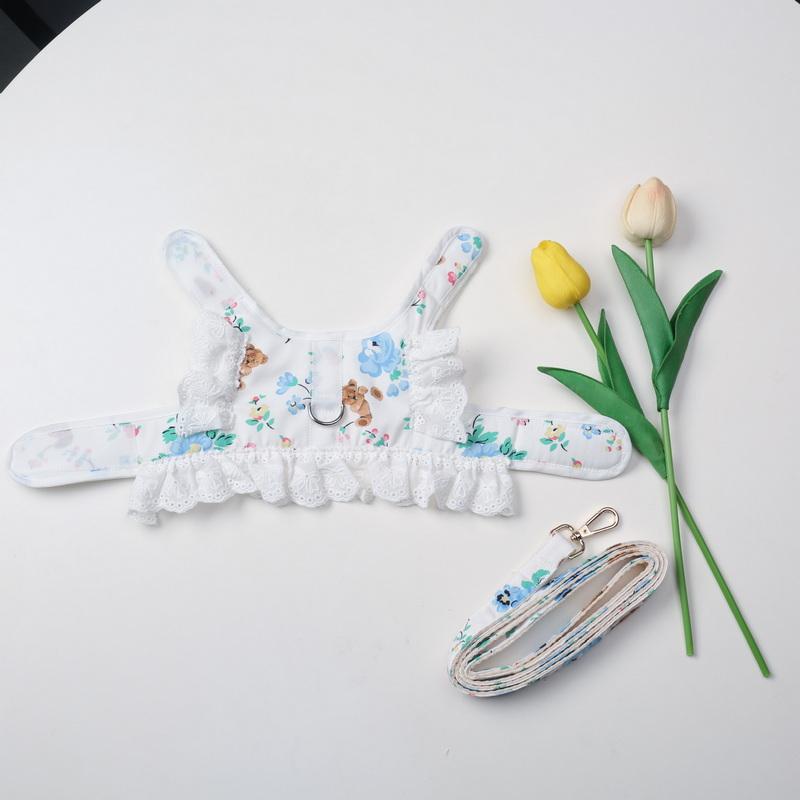 Professional Dog Cat Harness Leash Set Adjustable Lace Floral Pet Harness Vest Cute Puppy Dog Princess Dress Skirt Walking Lead Chihuahua